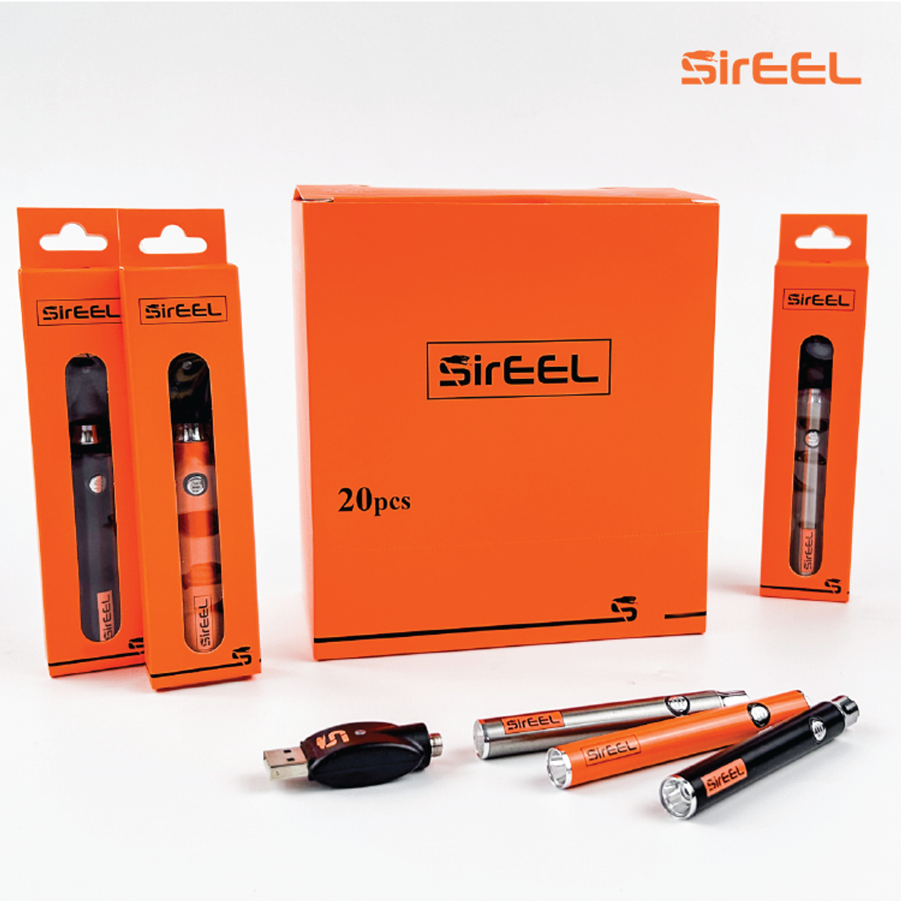 SirEEL Flashlight 380mAh Preheat Variable Voltage Battery & USB Charger | Black Color | 20 Unit POP