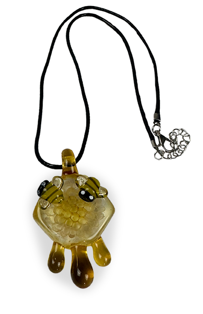 SirEEL Honeycomb 2-Bees Glass Pendant | Black Necklace Included