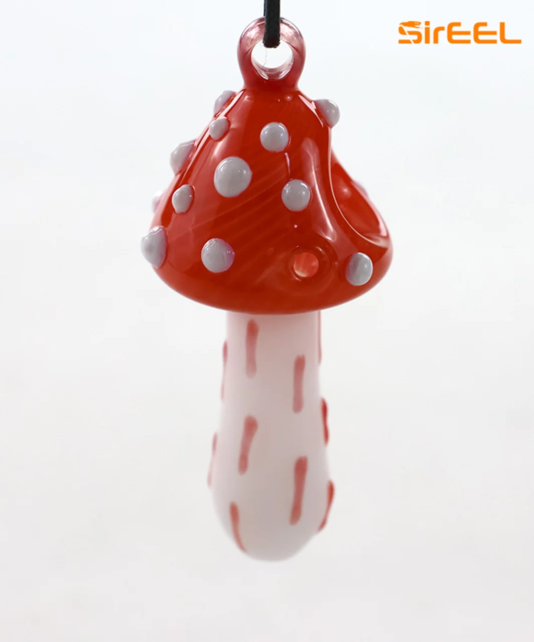 SirEEL - Mushroom Glass Pendant MiniPipe, Black Necklace Included