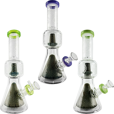 12″ SirEEL Etched Fab Cone 2x Shower Rig | 14mm Flower Bowl Included