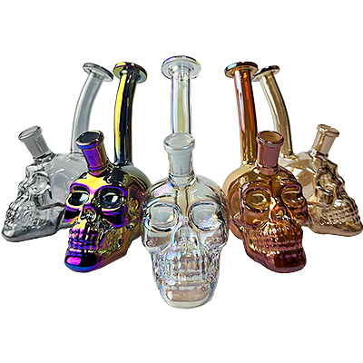 6″ SirEEL Iridized Skull Shape Bong with Banger | Assorted Colors