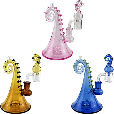 7″ SirEEL Octopus Mini Dab Rig w/ Matching Carb Cap & Banger | Assorted Colors