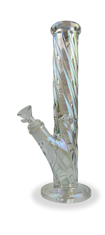 12″ SirEEL Twisted Iridized Straight Tube Bong and Flower Bowl | Assorted Colors